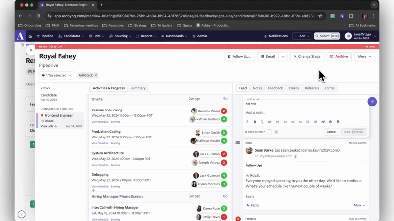 Ashby's AI feedback summaries save time for hiring teams